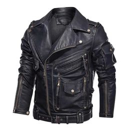 Men's Leather Faux Leather Winter Mens Leather Jacket Men Fashion Motorcycle PU Leather Jacket Cool Zipper Pockets Leather Coats EU Size 240330