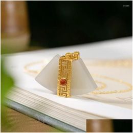 Pendant Necklaces S925 Sterling Sier Gold Plated Hetian Jade White Personality Fan-Shaped Womens Necklace Jewellery Drop Delivery Pendan Otyrd