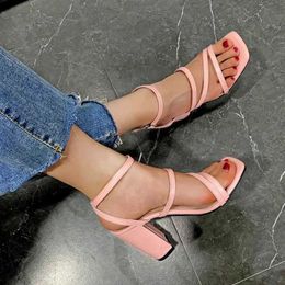 Dress Shoes Summer Fashion Ladies Peep Toe High Heel Sandals Simple Square Ankle Strap Women Casual Daily for H240504 K56S