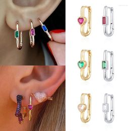 Hoop Earrings Piercing Heart Crystal Minimalist French Style Colorful Zircon Gold Color Ear Cartilage Jewelry KAE357