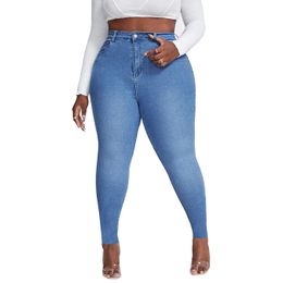 Fall XL-4XL Plus Size Jeans For Women Fashion High Waist Stretch Denim Pencil Pants Casual Skinny Trousers Drop Ship 240315