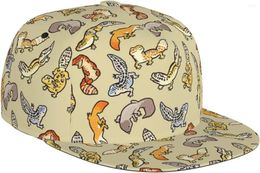 Ball Caps Cartoon Cute Leopard Gecko Pattern Flat Bill Hat Unisex Snapback Baseball Cap Hip Hop Style Visor Blank Adjustable