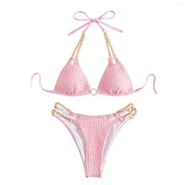 Women's Swimwear Golden Chain Strap Swimsuit Sexy Bra String Bikini For Summer Spring Beach