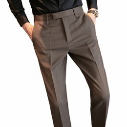 new style Men Suit Pants High Quality Men Solid Color Slim Fit Dr Pants Slim Fit Office Busin Men Trousers Plus Size 28-36 i78C#