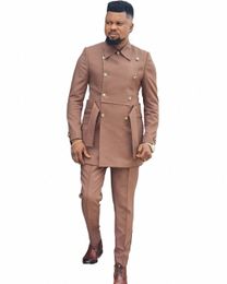men Suit Set Blazers For Men Brown Double Breasted Luxury Man Wedding Suit 2 Pieces Coat Pants Latest Design Jacket+Trousers j0Os#