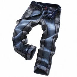 men's Jeans Casual Biker Pants Designer Splice Patchwork Slim Skinny Blue Jeans Plus Size 38 40 Dropship r0TE#
