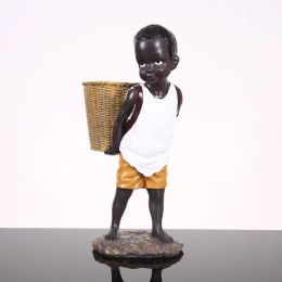 Sculptures African Figurines, Little Boy Decorative Sculpture Flower Vase Home Centrepieces for Dining Room Table Tribal Kid Statue Gift