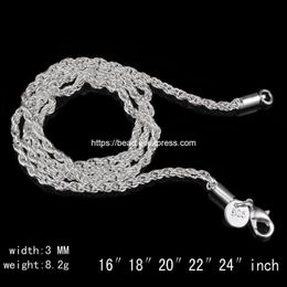 Chains 3 0mm Silver Plated Lobster Clasp Rope Chain 16 18 20 22 24 Inch Pick Size For Handmade Jewelry DIY238e
