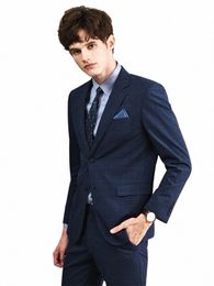 deep Blue Plaid Men Suits Set Fi Wedding Groom Wear Slim Fit Casual Man Christmas Party Clothing Businman Daily Coat 6XL e0U8#