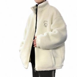 lamb wool cott coat men's winter lamb wool coat trend all-match plus veet thick cott jacket loose stand collar cott coat m2cs#