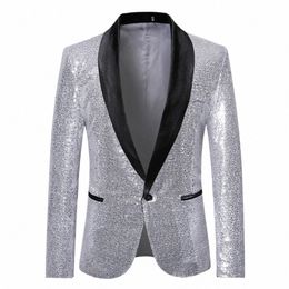 gold Jacquard Brzing Floral Blazer Suit Mens Single Butt Blazer Jacket Wedding Dr Party Stage Singer Costume Blazers V7jw#