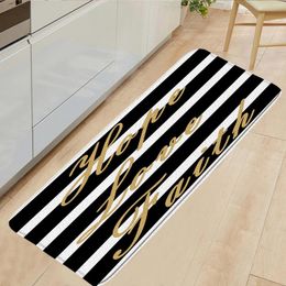 Bath Mats Geometry Long Kitchen Mat Black & White Stripes Gold Quote Entrance Doormat Home Decor Carpet Anti-Slip Bathroom Rug