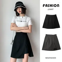 Skirts Women A-line Mini Skirt High Waist Irregular Split Half For Girls Slimming Plus Size Grey Black Safety Shorts Short Dress