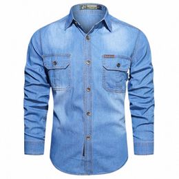 men's Spring Denim Thin Shirt Soft Cott Slim Fit Jeans Cowboy Streetwear Male Autumn Lg Sleeve Shirts Plus Size 5XL y77u#