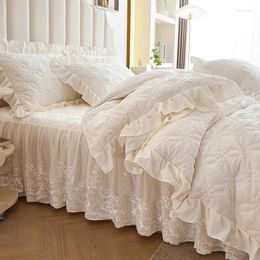 Bedding Sets Four-Piece Set Spring Summer Household Soybean Quilted High-Grade Lace Embroidery Floral Edge Quilt Cover Four Seasons