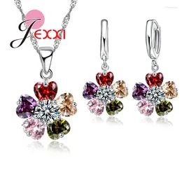 Necklace Earrings Set Brand Heart CZ Crystal Fiver Flower Shape 925 Sterling Silver Jewellery Sets Women Fashion Bridal Wedding Accessories