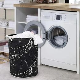 Laundry Bags Round Marble Grain Storage Bag Cotton Linen Foldable Dirty Basket With Handles Large Capacity Clothes