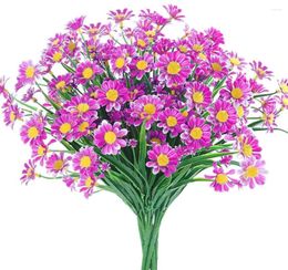 Decorative Flowers 6 Bunches Of Artificial Daisy Outdoor Fake Autumn Flower Decorations Non-Fade Faux Plastic