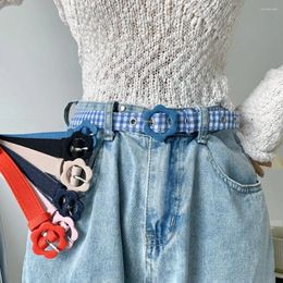 Belts Plaid Jeans Fashion All-Match PU Leather Women's Belt Flower Buckle Dress