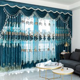 European Velvet Embroidery Chenille Bedroom Curtains for Living Room Modern Tulle Window Curtain Valance Decorate T200323204i