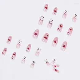 False Nails 24PCS Salon Like Press On Nude Fake For Women With Cow Heart Design