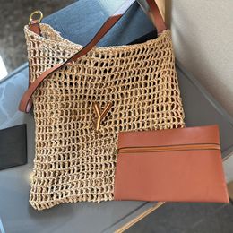 Woven Shopping Bags Large Capacity Tote Bag Designer Women Shoulder Bags Handbag Grass Woven Hollow Bag Gold Hardware Letter Accessories Crochet Wallet