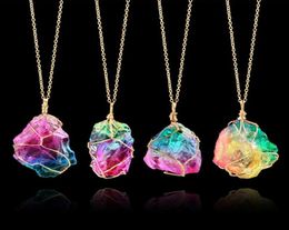 Natural Stone Pendants Multicolor Slice Irregular Necklace Fashion Quartz Metal Luxury Jewellery Healing Energy Stones For Women Gir7570813