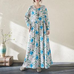 Casual Dresses 2024 Arrival Print Floral Prairie Chic Holiday Outdoor Travel Style Spring Summer Dress Fashion Women Autumn