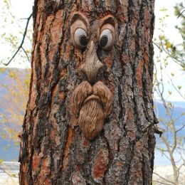 Sculptures Bark Ghost Face Facial Features Old Man Tree Decorat Yard Art Decorations Monsters Sculpture Outdoor DIY Halloween Ornaments