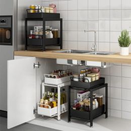 Racks Under Sink Cabinet Organiser 2Tiers Stackable Storage Shelf with Sliding Baskets Drawers for Kitchen Bathroom Kitchen Storage