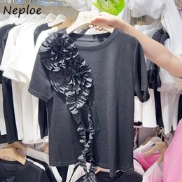 Women's T Shirts Neploe Sweet Heavy 3d Flower O-neck T-shirts Fashion Short Sleeve Loose Tops Women 2024 Spring Summer Tee Shirt