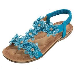 Sandals BEYARNECommfortable Flat Shoes Womens Large Size Summer Bohemian Flower Rhinestone Beach Thongs H240328PH5Q