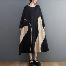 Casual Dresses 2024 Arrival Japanese Style Patchwork Long Sleeve Loose Chic Girl's Autumn Dress Lady Work Fashion Women