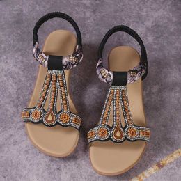 Sandals Hot selling womens ankle straps in 2023 sandals summer elastic strap dresses casual round flat shoes H24032850PG