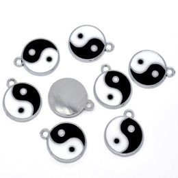 100pcs Silver Tone Enamel Yin Yang Charm Pendants 25x20mm192a