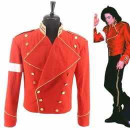 rare MJ Michael Jacks Red & Black Military England Style Informal Cool Jacket Outerwear s4NQ#