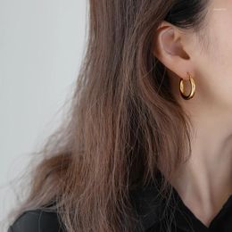 Stud Earrings YUN RUO European Vintage Circle Hoop Earring Clip Woman 18 K Gold Color Titanium Stainless Steel Jewelry Not Fade