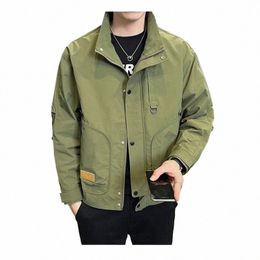spring and Autumn Youth Casual Black Standing Collar Work Jacket Man Clothes Streetwear Outdoor Sports Black Jacket Mens Coat 66Ec#