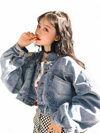 2024 Spring Womens Coats New Retro Korean Versi Batwing Sleeve Simplicity Denim Jacket Fi Loose Vintage Short Tops Female t3RD#