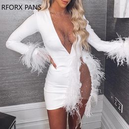 Casual Dresses Mesh Inserted Embellished Mini Bodycon Women Dress
