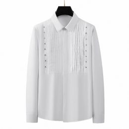 2024 Rivet Decorati Men's Lg Sleeved Shirt Slim Fit Casual Shirt Busin Formal Dr Shirts Banquet Party Camisa Masculina r6Pz#
