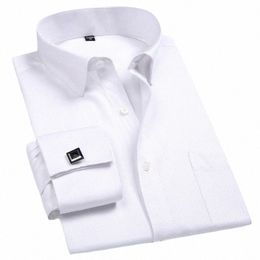 2024 Men French Cuff Dr Shirt Cufflinks New White Lg Sleeve Casual Butts Male Brand Shirts Regular Fit Clothes y2U1#