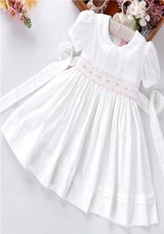 summer baby girls dresses white smocked handmade cotton vintage wedding kids clothing Princess Party boutiques children clothes Y23227672