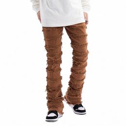 harajuku Hip Hop Streetwear Striped Tassel Frayed Straight Baggy Jeans Pants Male and Female Solid Color Casual Denim Trousers L3nI#