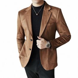 british Style Suede Men Blazers Thick Warm Busin Casual Suit Jacket Office Social Dr Coat Wedding Groom Blazer Masculino z8Ej#