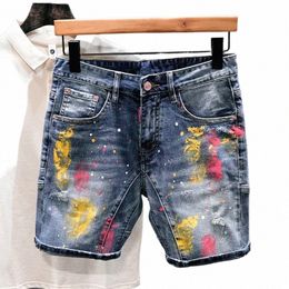 men Fi Denim Shorts Jeans New Summer Male Blue Ripped Jeans Shorts High Quality Man Paint Spl Technology Denim Shorts b7ci#