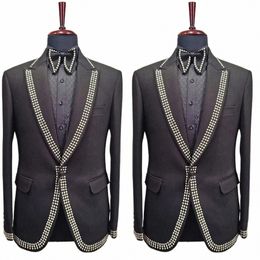 luxury Men's Suits Tailored One Piece Blazer One Butt Beaded Diamds Wedding Peaked LapelPlaid Stripes Custom Made Plus Size D1Eb#