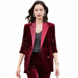 high Quality Veet Formal Uniform Designs Pantsuits Elegant Wine for Women Busin Work Wear Lg Sleeve Autumn Winter Blazers A0mP#