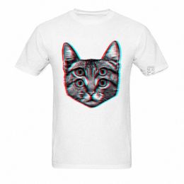 psychedelic Brainsick Cat T Shirt Neko Rahman Kitten Animal Tshirts 3D Cott Polyester Clothing Men's White Tops Tees Miaow v2Nh#