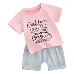 Clothing Sets Toddler Kids Baby Girl Clothes Letter Print Short Sleeve Tops And Elastic Waist Shorts Summer Outfits 0-4T